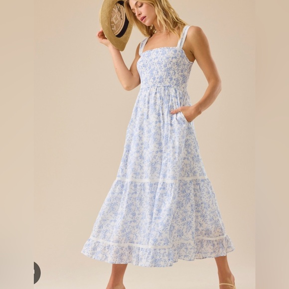 Floral blue smock Kennedy Maxi Dress - Picture 1 of 8